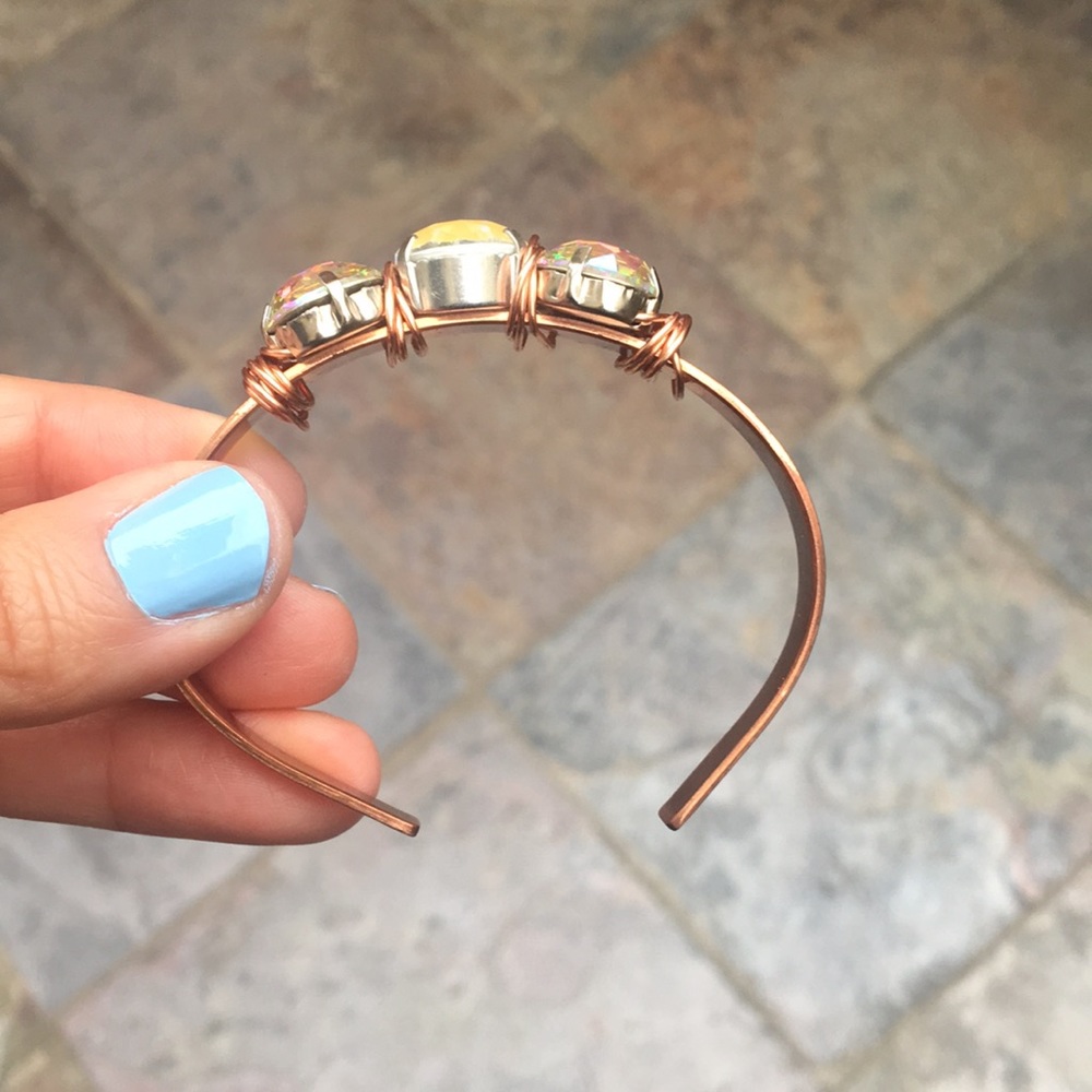 Raw Copper Aurora Borealis + White AB Crystal Cuff Bangle - Picture 14 of 16